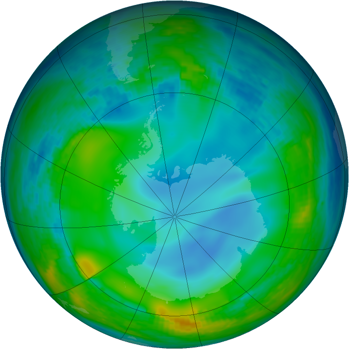 Antarctic ozone map for 15 June 1990